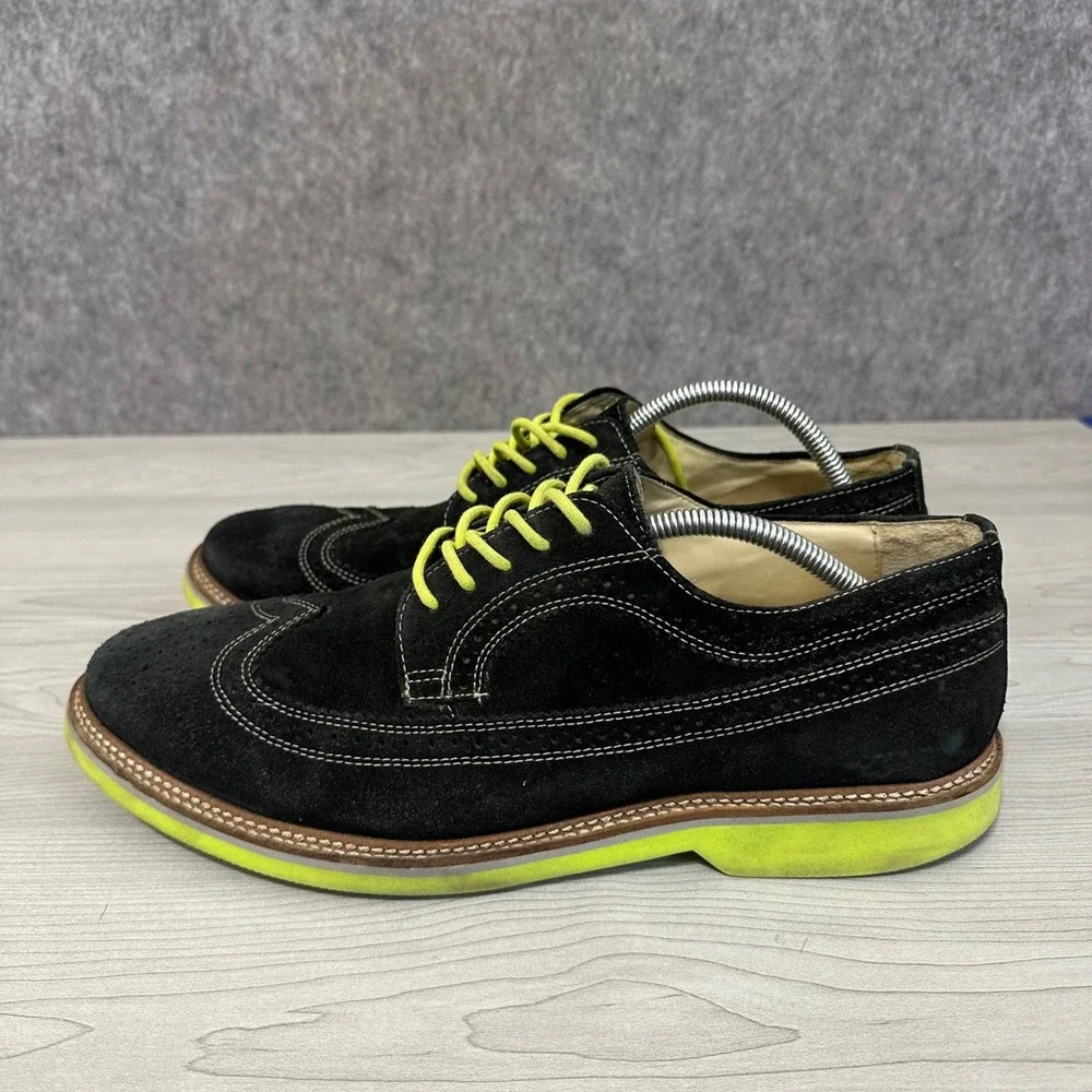 1901 Wingtip Oxford Mens 12 Black Neon Yellow Suede Derby Dress Shoes M20411